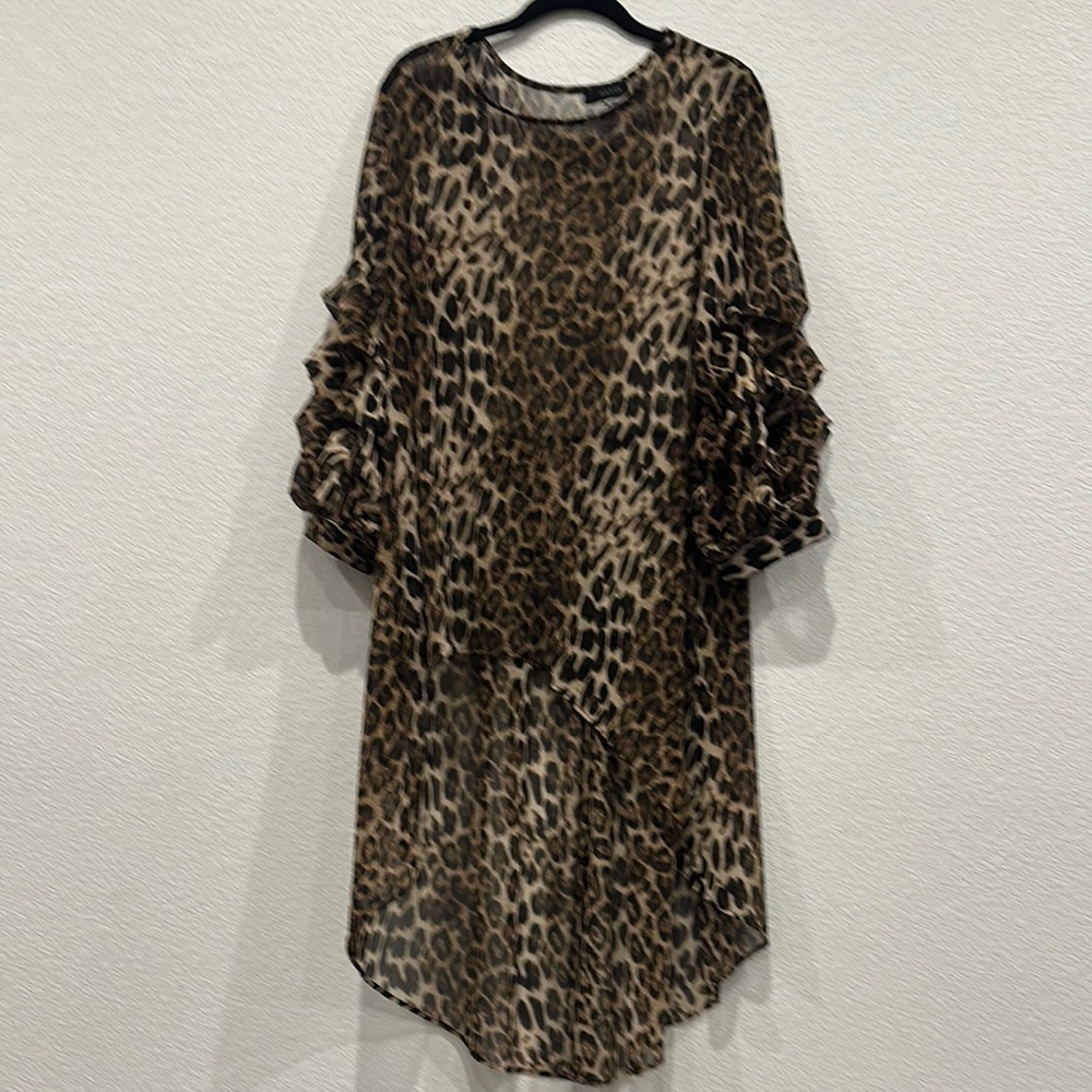 Black and Brown High Low Dress with Bishop Sleeves